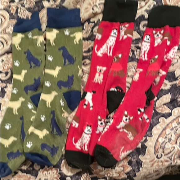 Other - Dog Patterned Crew Socks - Green and Red, donating soon